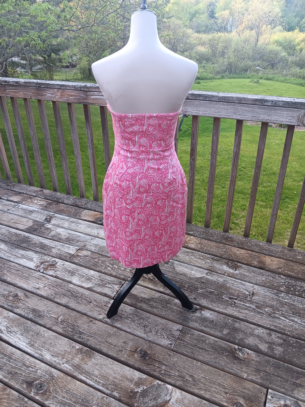 Vineyard Vines Pink Shell Print Strapless Cotton Sheath Dress Size 2 Coastal - Picture 5 of 7
